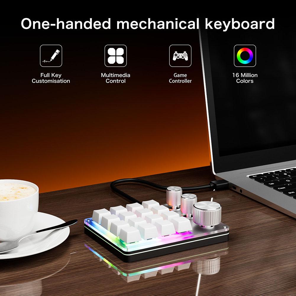 16 Keys 3 Knobs Programmable Macro Keyboard Type-C Wired/Bluetooth-Compatible Macro Pad LED Backlight Macro Keyboard for Gaming