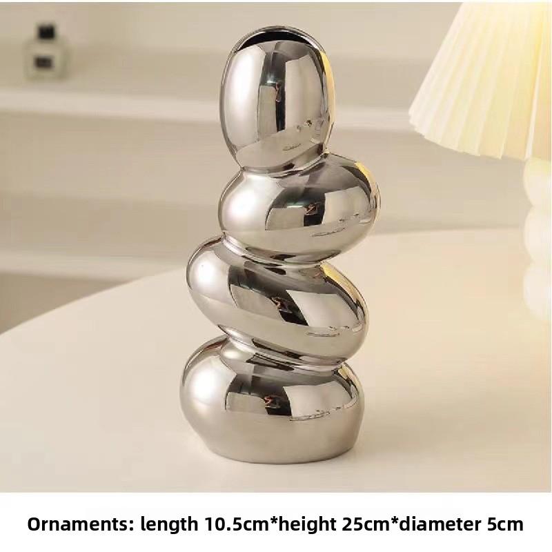 Luxury Pebble Vase Decor Minimalist Flower Pot for Living Room TV Cabinet Desktop Ornament