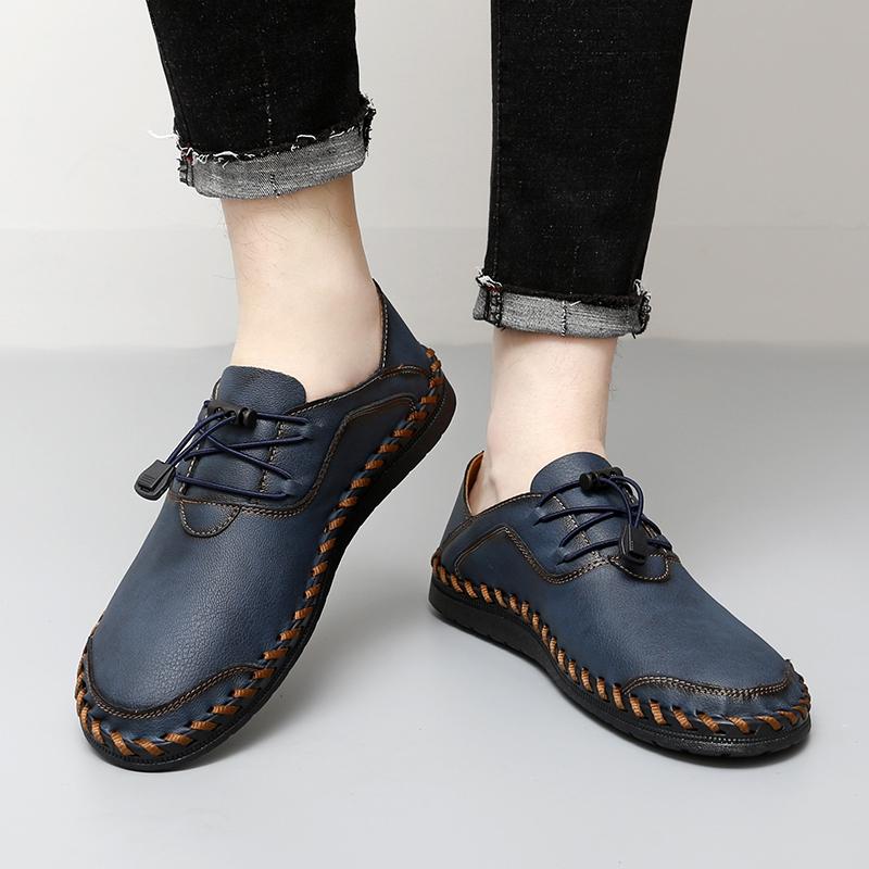 Herr Blå Mockasiner Vandringsskor Slip-on Handgjorda Körskor Casual Läder Breda Utomhusskor Större Storlekar