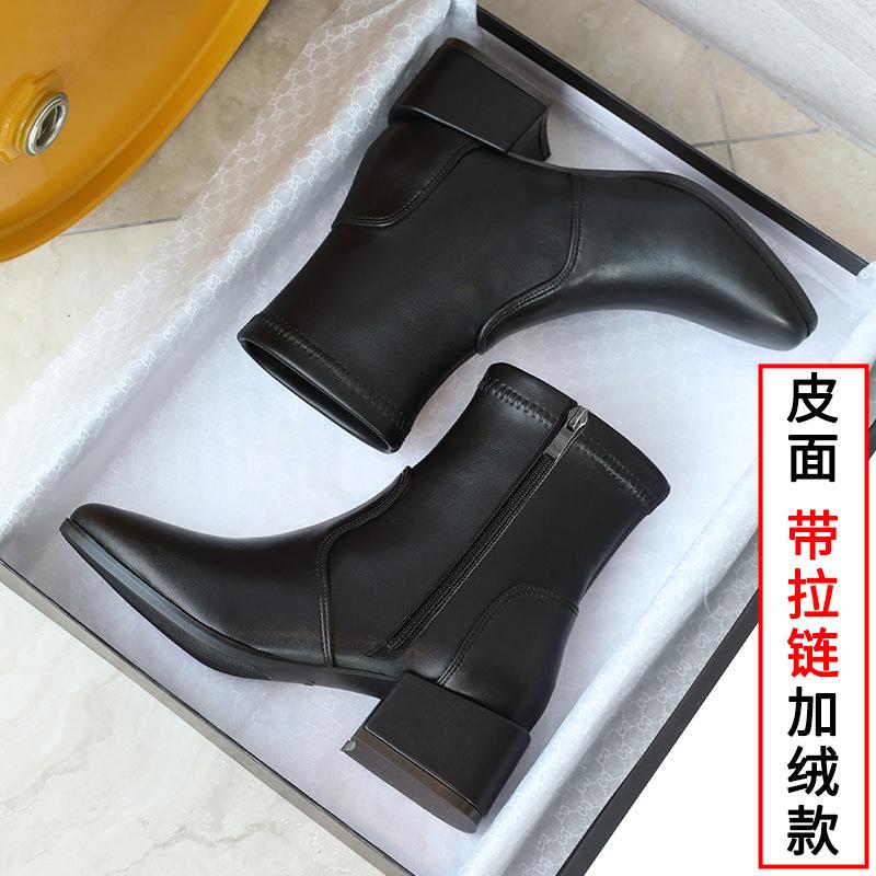 Size 32-43 Thick Heel Women Short Boots Fashion Slimming Ankle Boots Classic Style Autumn Winter Female SquareToe Women Boots