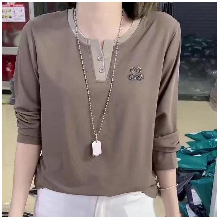 Women Pullovers Casual T Shirts Black Swan V-neck Long-sleeve T-shirt: Slimming, Stylish, and Age-Reducing