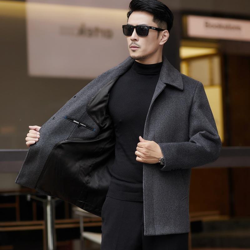 Men's Buttoned Cashmere Jacket, Winter Style for Middle-aged and Elderly Dads, Woolen Woolen Jacket, Lapel Casual Top