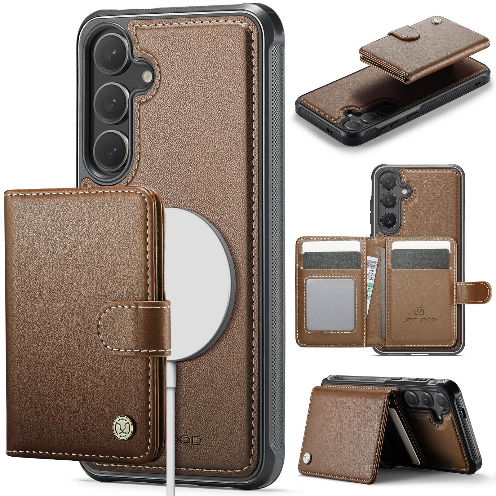 

For Samsung Galaxy S26 Magnetic Case JEEHOOD J09 RFID Blocking Card Holder Leather Back Phone Cover