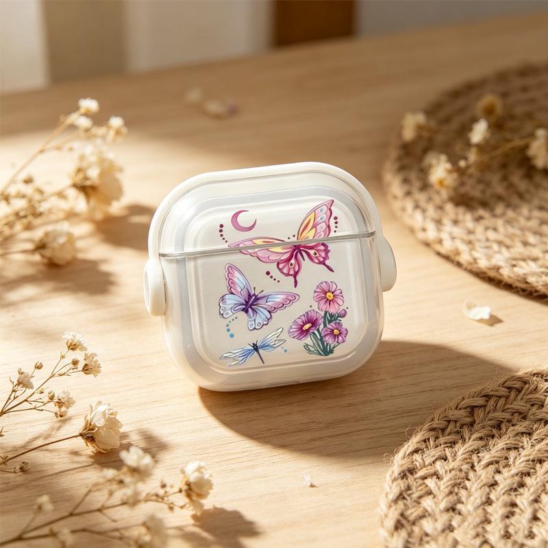 Transparent shell Transparent powder butterfly for apple AirPods 1 /1/1 generation protective shell cover pro with bracket