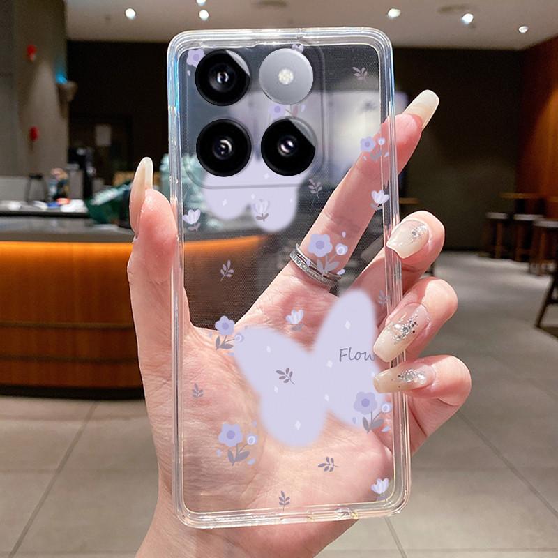 For Xiaomi 14T / Xiaomi 14T Pro Case Clear Luxury Fashion Butterfly Flower Soft TPU Silicone Casing Cover Transparent Phone Case