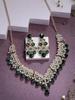 Inspiring Fashionable AD Stone Diamond Studded Gold Plated Green Choker Necklace with Dangle Earring Jewellery Set