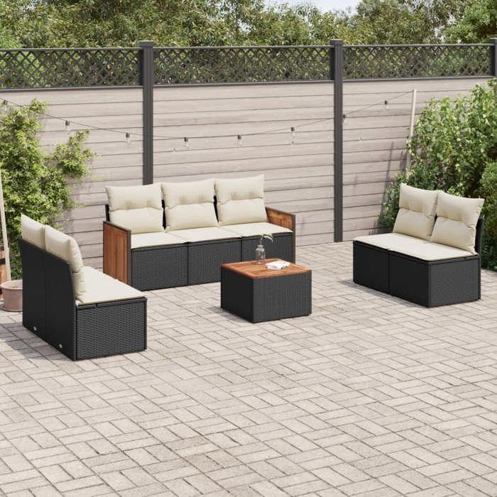 VidaXL Garden Lounge Set with Cushions 8 Pcs, Patio Sofas, Furniture Set, Outdoor Terrace Furniture, Black 3259963