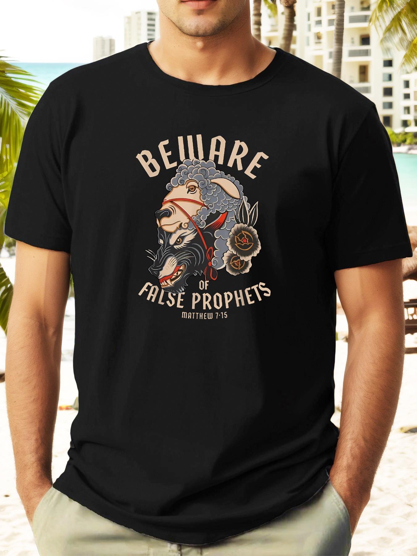 Beware of False Prophets Graphic T-shirt - Casual Summer Short Sleeve Crewneck XXL