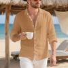 Abbigliamento Autunnale da Uomo per Uso Quotidiano Uomo Lino Americano Largo Hawaiano Casual Camicia a Bottoni Manica Lunga con Collo