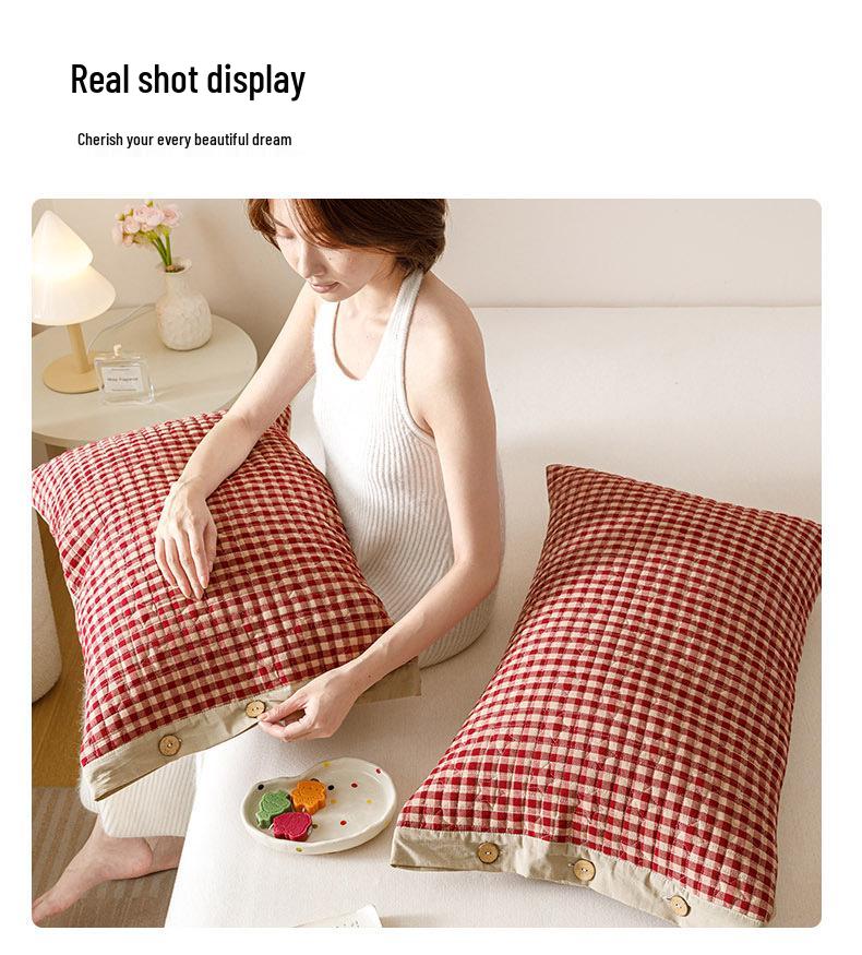 Class A Pure Cotton Quilted Pillowcase Set - Thick, All-Cotton Buttoned Covers (48x74 cm)