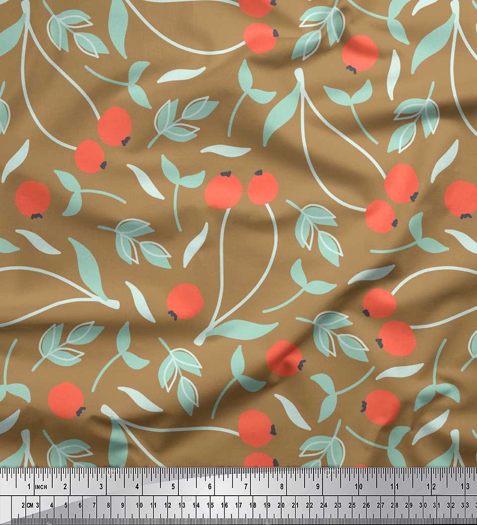 

Soimoi Blue Japan Crepe Satin Fabric Berries Leaves Print Fabric by the metre 42 Inch 42 Inch Wide - Poly Crepe коричневий