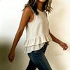Women Sleeveless Linen Cotton Tank Top Casual Loose Fit Ruffle Hem Layered Blouse Round Neck Lightweight Summer Vest Shirt