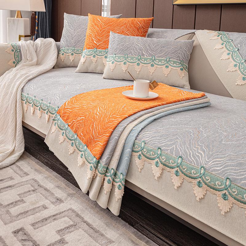 Nordic Light Luxury Sofa Cushion All-season Cover Cloth Cover Non-slip Cushion All-inclusive Chenille Thickened Living Room