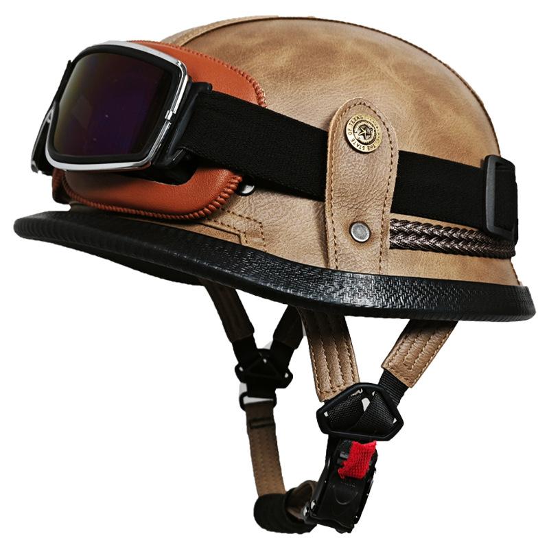 German Handmade Leather Helmet Men and Women Four Seasons Half Helmet Electric Vehicle Helmet Retro Steel Helmet