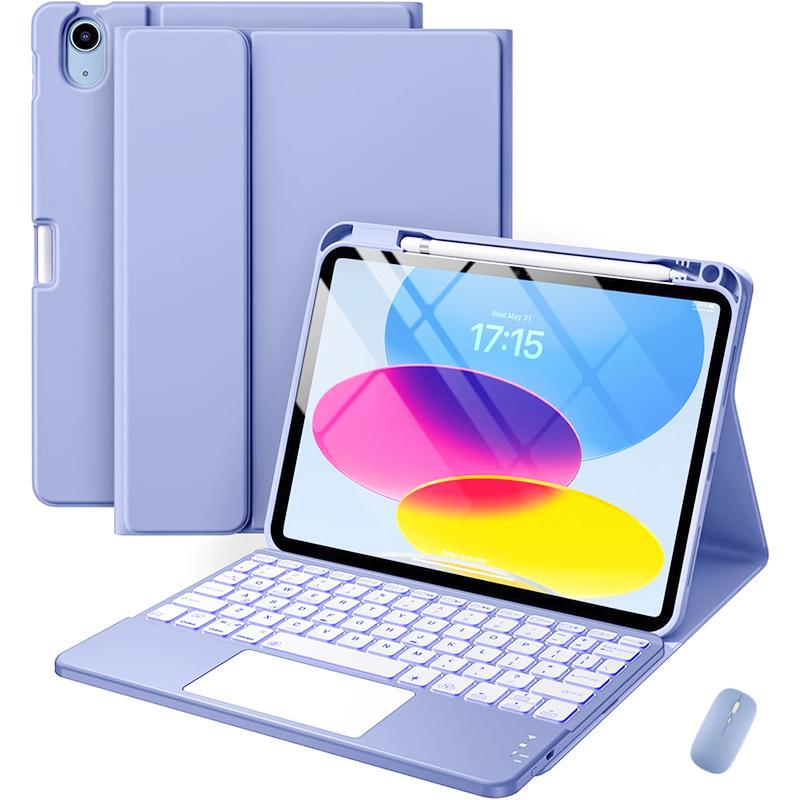 iPad A16 110th Gen Backlit Bluetooth Keyboard Case with Detachable Upper & Pencil Slot.