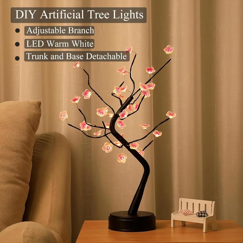 Masa Ağacı Gece Lambası USB/Pille Çalışan Dokunmatik Anahtar Yapay Bonsai Kiraz Çiçeği Masaüstü Ağacı LED Lamba Işık Dekorasyonu