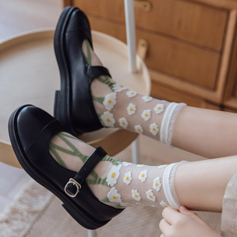 Ella See-Through Socks Summer Lace Stockings Flower Mesh Socks orange