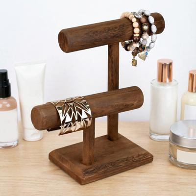 Jewelry Rack Solid Wood Jewelry Holder with Double-Layer T-Shaped Design Display Stand for Necklaces Bracelets Watches