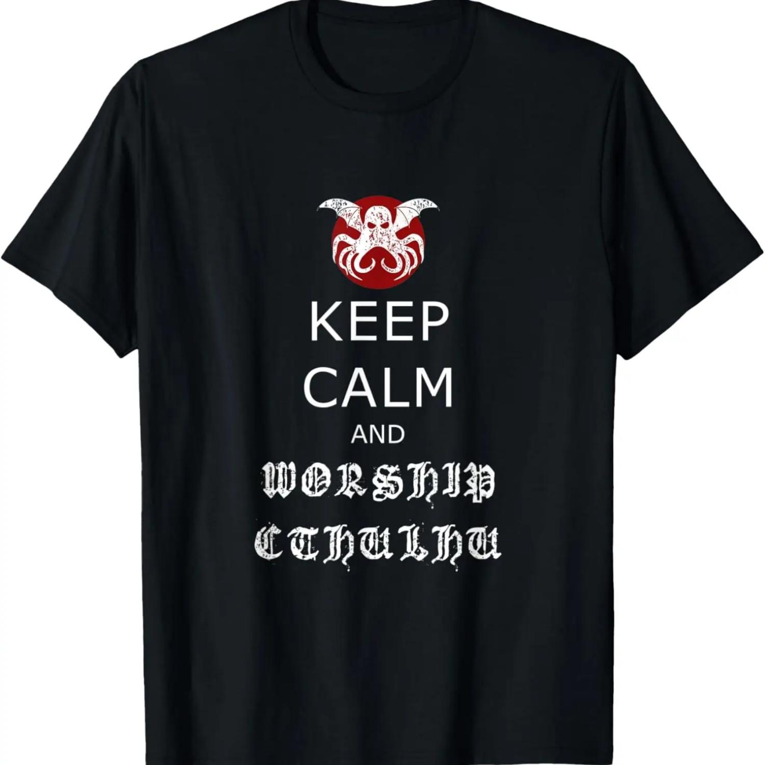 Keep Calm And Worship Cthulhu Funny Horror Vintage T-Shirt S