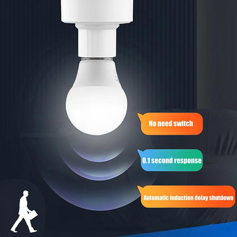 360° Smart Led Bulb E27 Plug Radar Motion Sensor 220V Light Bulb Holder 3-8m Sensing Distance LED Bulb Lamp Holder Auto On/Off Socket Adapter