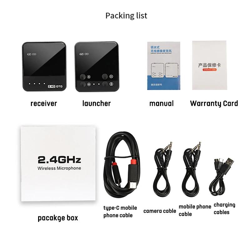 

2.4G беспроводной микрофон с передатчиком и приемником, петличный микрофон для смартфона, цифровой зеркальной камеры, записи видеоблогов, микрофон для телефона чёрный