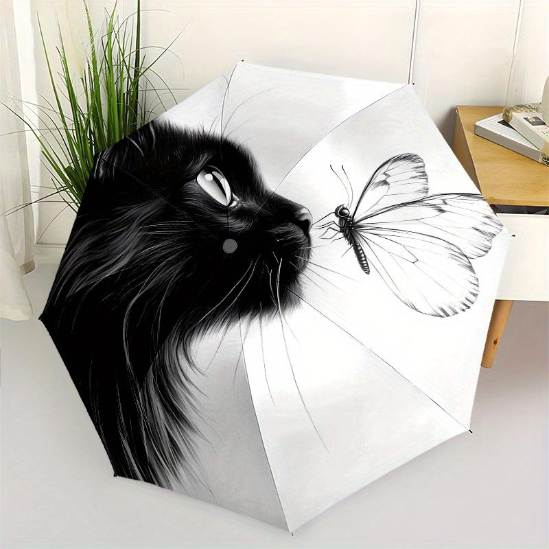 

Cat Butterfly Theme 8 Bone Hand Automatic Folding Umbrella, Compact and Portable Design, A Perfect Gift for Birthday, Christmas or Business