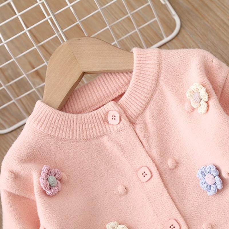 Girls Sweater Cardigan Knitted Children's Jacket Autumn and Winter Flower Girl Baby Long Sleeve Tops Sweaters
