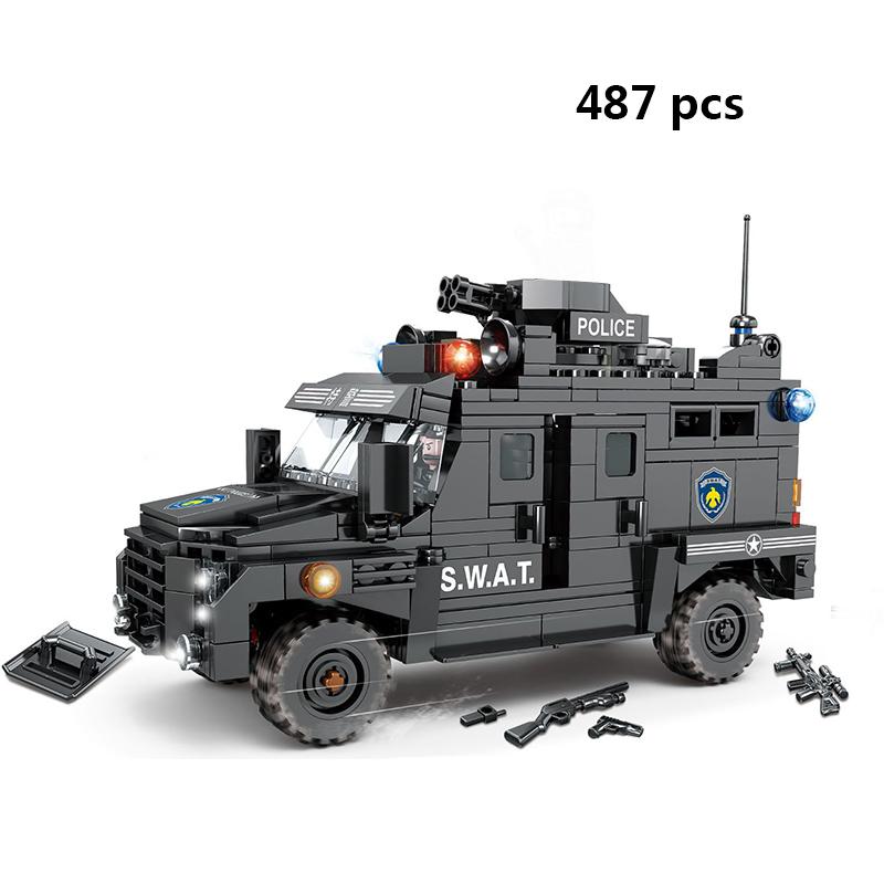 City SWAT Team Police Truck Car Panzer Tank Building Blocks Brick Police Station Figures Arme Model Educational Toys