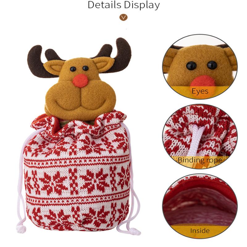 Christmas Knitted Gift Bags Set With Apple Doll Elk Santa Bear Design For Candy Storage Xmas Party Favors  Year Gifts Holiday