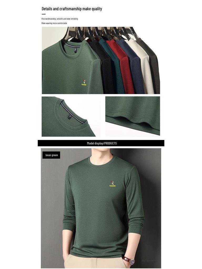 Woodpecker Men's Cotton Long-Sleeve T-Shirt for Midlife and Older - Spring/Autumn Base Layer