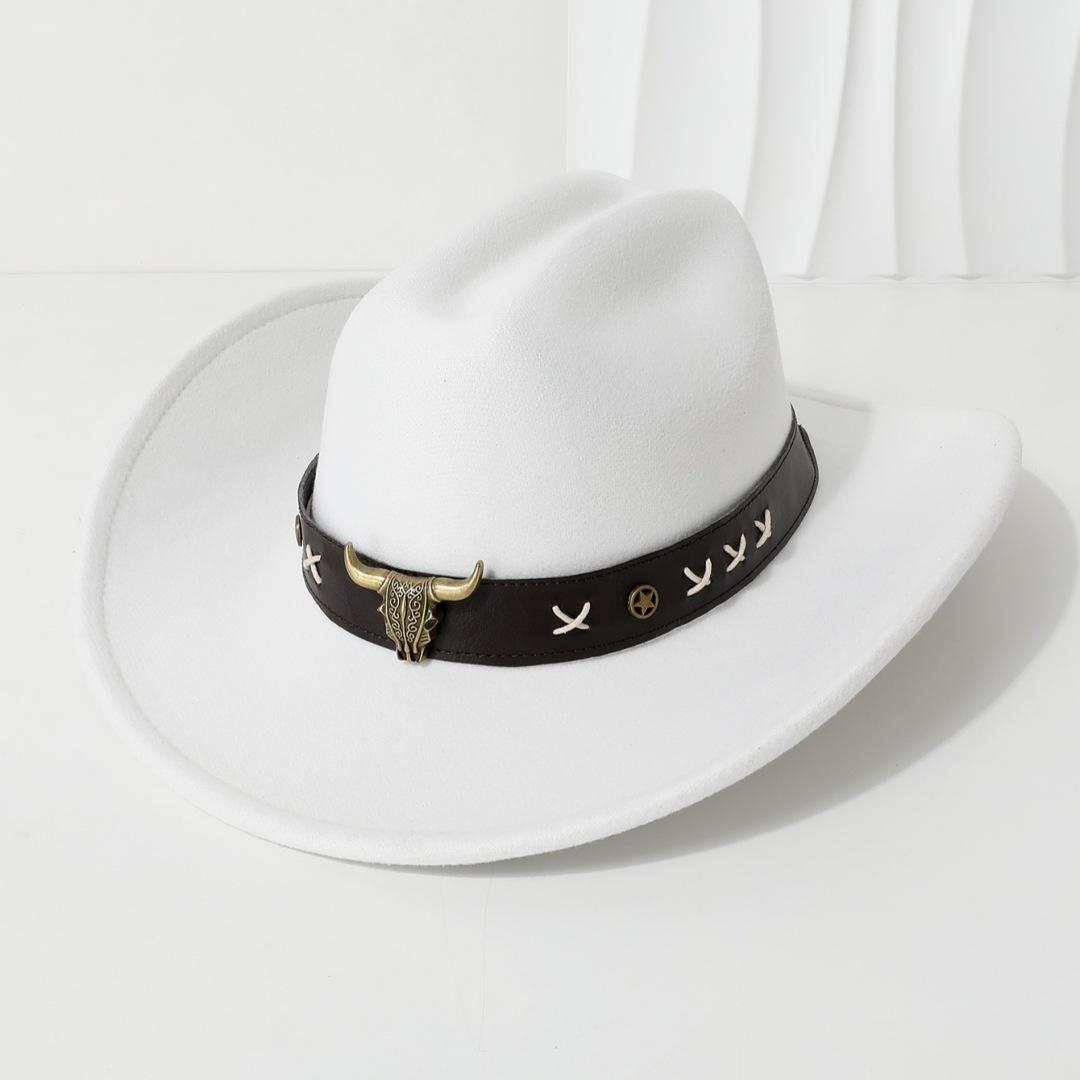 

3D cowboy hat with rolled and upturned brim, large cowboy hat in European and American fashion, ethnic Tibetan felt hat Average Size белый
