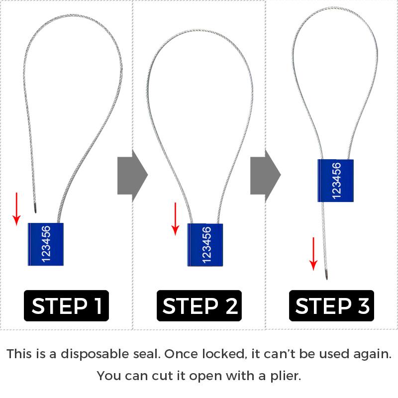 20pcs High Security Cable Seals Metal Container Steel Wire Tags Pull Tight Aluminum Shipping Locking Label Serial Number 30cm