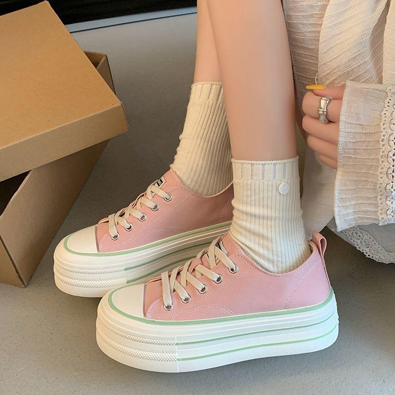 Platform canvas shoes women's spring new small casual sports board shoes versatile muffin white shoes