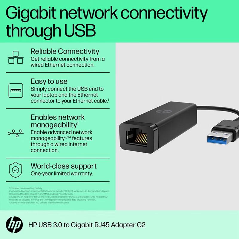 HP USB-C to RJ45 HDMI VGA USB 3.0 Adapter Hub