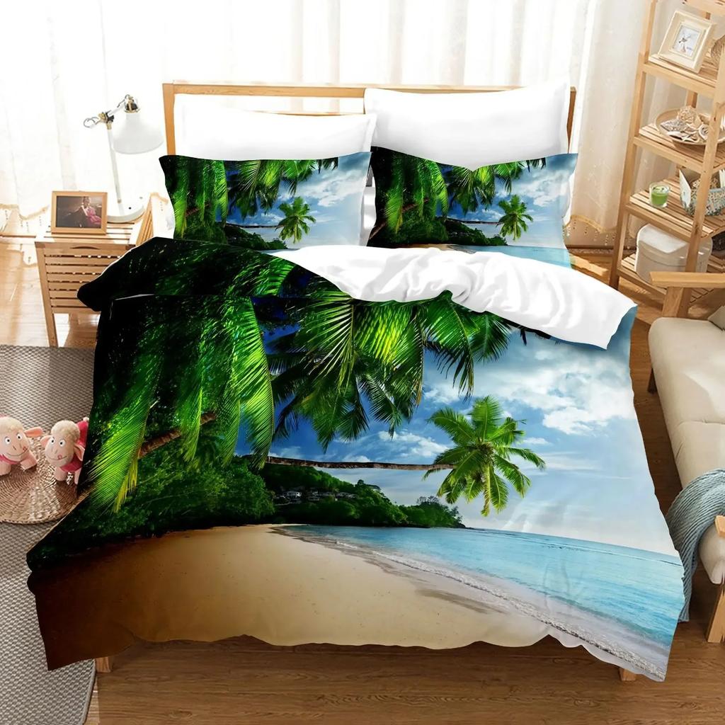 3D Print Beach Scenery Comfortable Duvet Quilt Cover Pillowcase Bedding Set Children Bedroom Decoration Home Textile