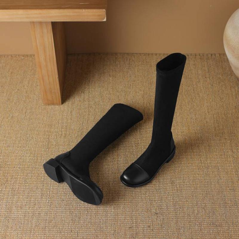 

Корейская версия замшевые низкокаблучные высокие сапоги круглый носок рукав квадратный каблук резиновая подошва женские сапоги новые однотонные ботинки Мартин осень-зима 39