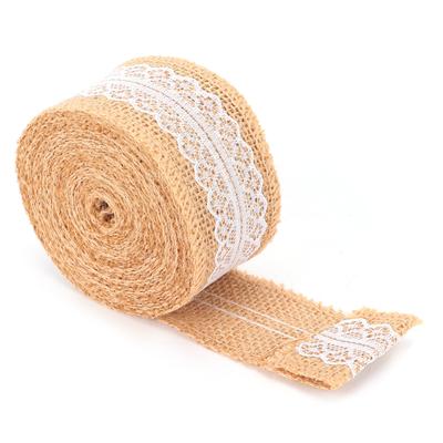 Sackleinenband mit weißer Spitze Naturjute Rolle für DIY Dekoration Geschenkverpackung 5 Yards5cm Gezackte Spitze