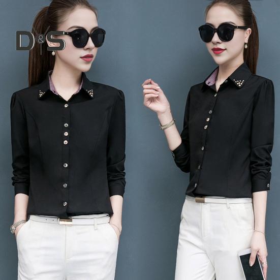 Women Shirt Lapel Long Sleeve Solid Color Single Breasted Shirt Tops Office Lady Shirt Work Daily Wear