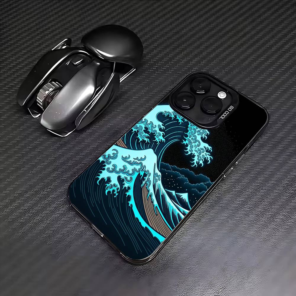 Japanese Ukiyo-e Ocean Waves Phone Case For iPhone17,16,15,14,13,12,11 Plus,Pro Max Colored Silver Plated Inside Cover
