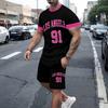 Men's Suit Casual Round-neck Short-sleeved Pullover T-shirt with Print Sporty Casual Pants Set