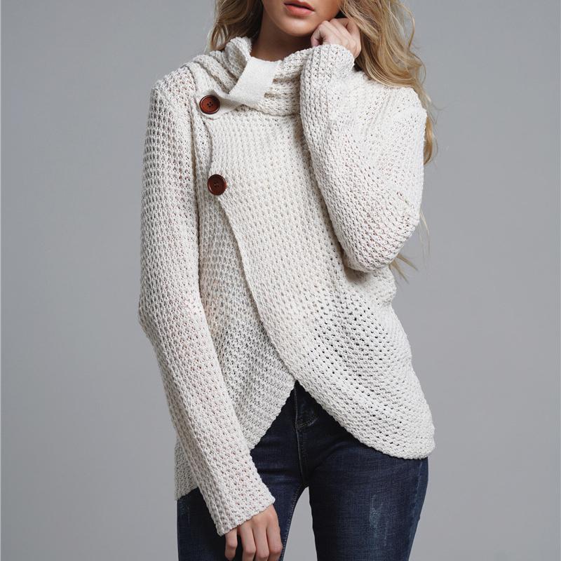 IHUASU Women's Autumn and Winter Fashion Knit Sweater Commuter High Neck Long Sleeve Large Size Loose Cardigan Sweater