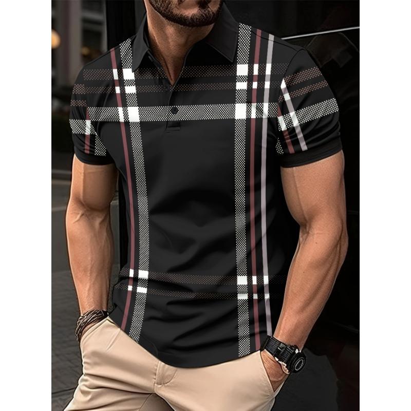 Summer Fashion Men's Striped POLO Shirt Lapel Button Down Men's Short Sleeve Street Trend Style Men's Top