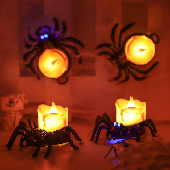 Flameless LED Candle Lights Halloween Spider Tea Light Decoration Battery Operated 3D Electric Flickering Fake Candle for Home Decor