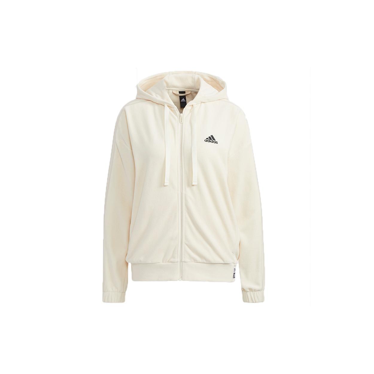 (WMNS) adidas Velour Jkt Small Logo Drawstring Hooded Jacket Creamy White Women s HG1836