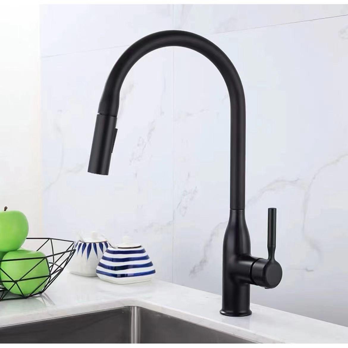 

All-Copper Rotating Telescopic Kitchen Faucet with Pull-Out Spray for Hot & Cold Water Stainless Steel