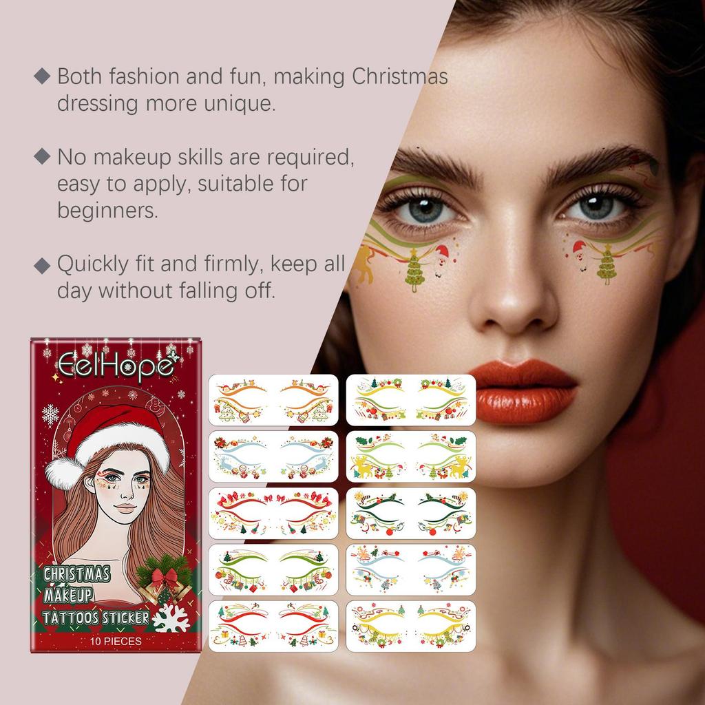 Christmas Face Stickers Christmas Facial Tattoos Showcase the Christmas Atmosphere Easy and Fun Decoration 10pcs