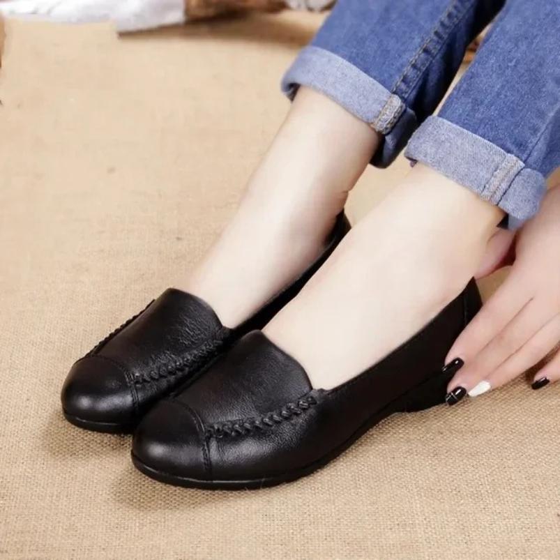 Premium Quality Springtime Fall Women Flats Stylish Genuine Leather Flat Shoes Woman Soft Daily Loafer Shoes Women Shoes