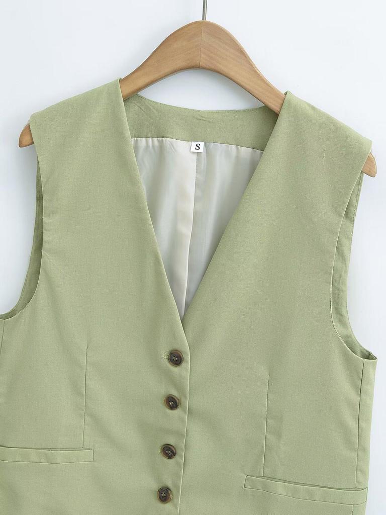 ZARZ Women's European & American Style Linen Vest and Casual Shorts Set