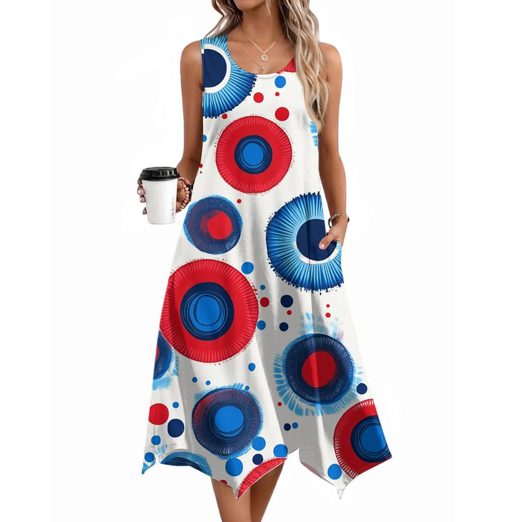 Dámské ležérní šaty na léto Tílkové šaty Volné plážové šaty s kapsami Rozšířené midi letní šaty