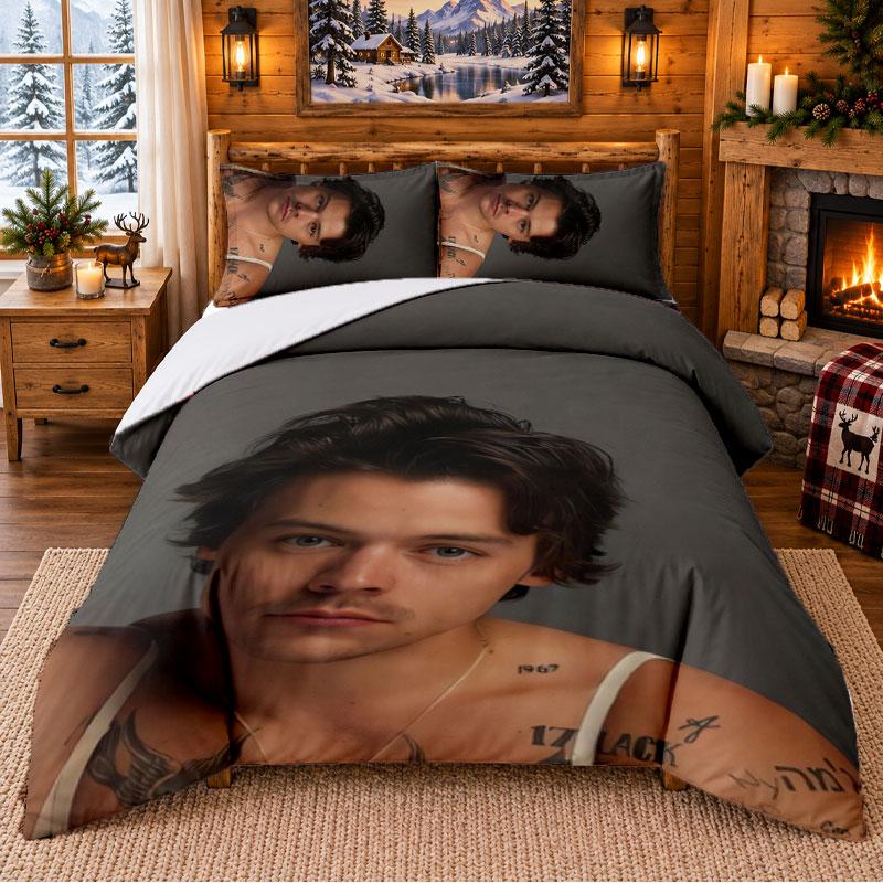 Harry Styles Desenli Nevresim Takımı 3 Parça Set Yatak Çarşafı ve Yastık Kılıfları İç Mekan Yatak Odası İçin